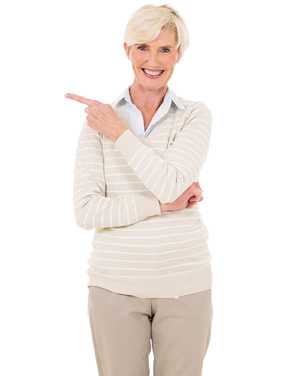 Middle aged woman pointing