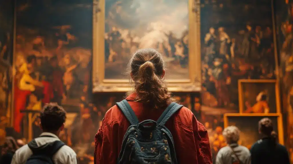 Girl standing in front of large artwork